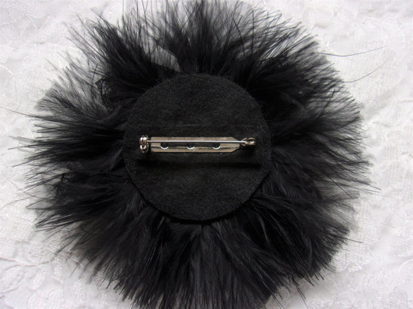 Black Tartan Feather and Lace Brooch Black Watch Crystal Corsage Bridal Pin Highlands Burns Night Scottish Wedding - Made to Order back