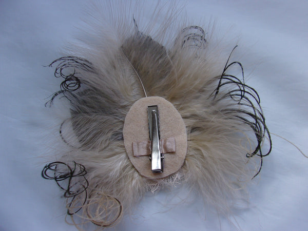 Pale Nude Cream Steampunk Peacock Feather & Brass Cogs Gears Bride Bridal Mini Fascinator Hair Clip - Ready Made