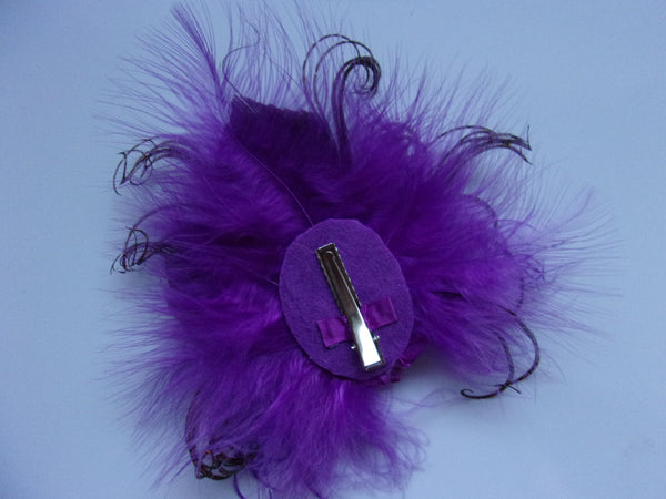 Light Purple Ultraviolet Peacock Feather & Brass Cogs Steampunk Style Mini Hair Clip Headpiece - Wedding Hatclip Burlesque - Made to Order