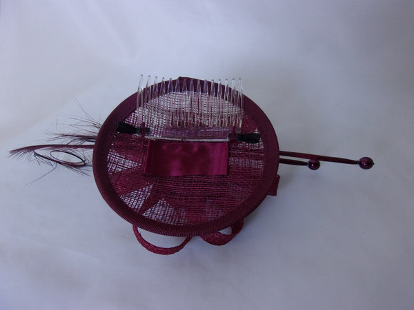 Shades of Burgundy Marsala Fascinator Pheasant Curl Feather Sinamay & Pearl Wedding Fascinator Headpiece Mini Hat with Comb - Ready Made