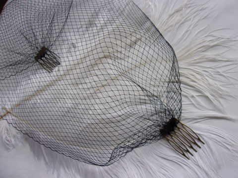 Black Birdcage Veil - Fine Weave Fishnet Vintage Blusher Bandeau with Combs - Goth Gothic Bride Wedding Veils - Ready Made