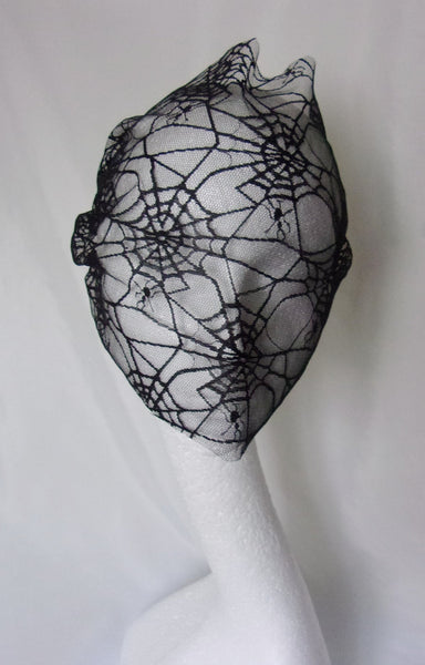 Black Spiders Cobweb Tulle Mesh Birdcage Bandeau Wedding Bridal Veil -Halloween