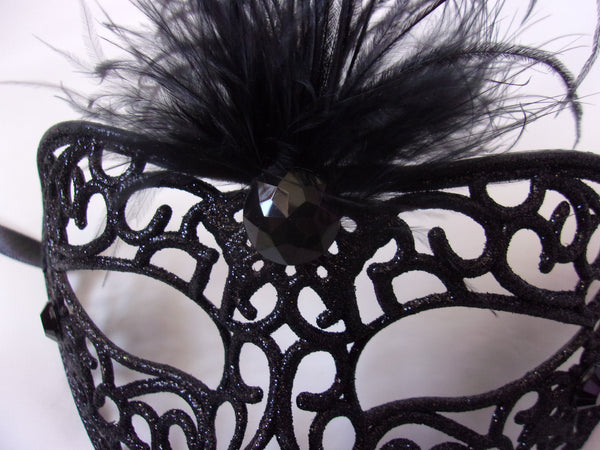 Black Glitter Mask Bespoke Gothic Halloween Masquerade - Bride Goth Wedding Raven Costume Fancy Dress - Ready Made 