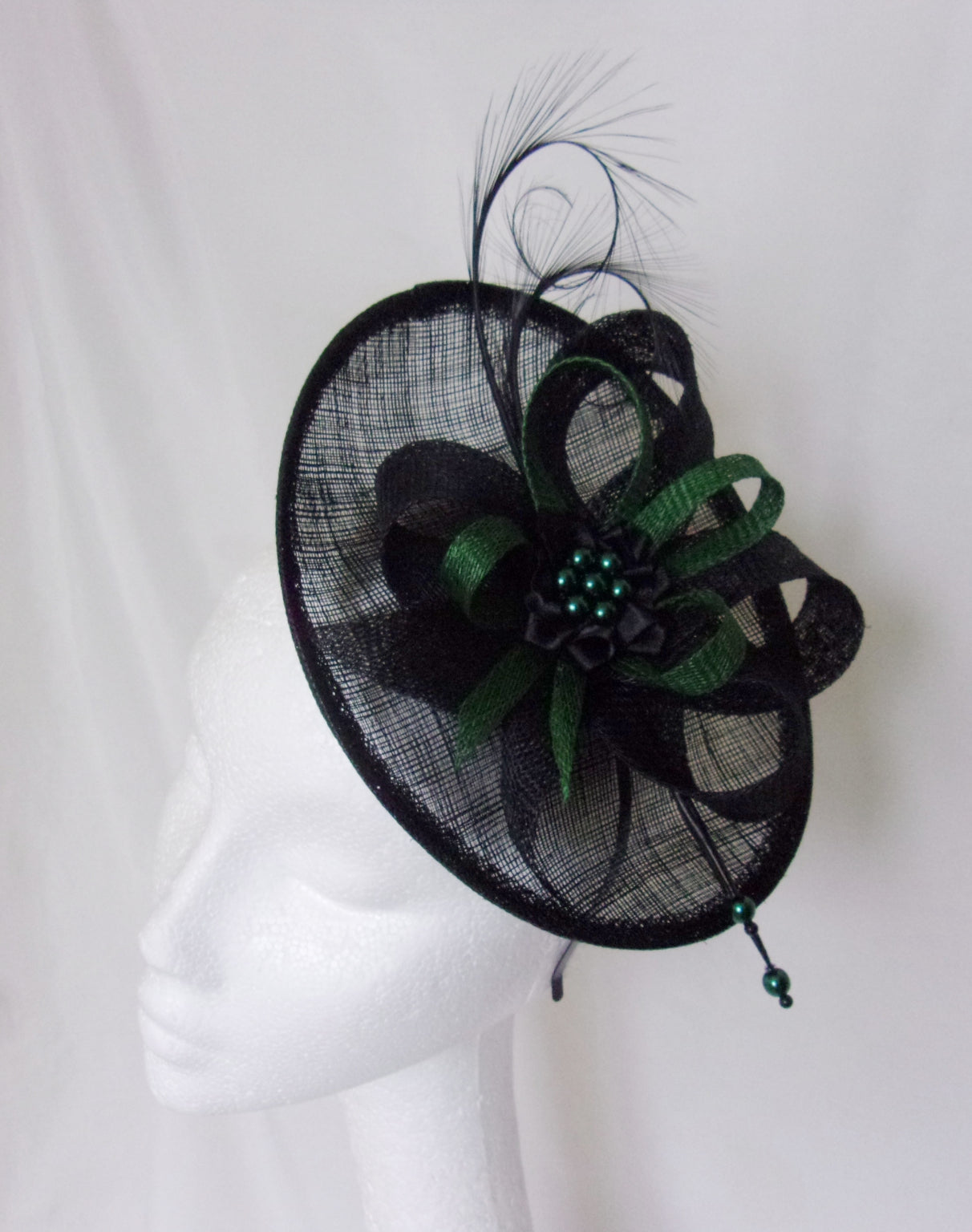 Dark Bottle Racing Green & Black Pandora Upback Saucer Fascinator Hat