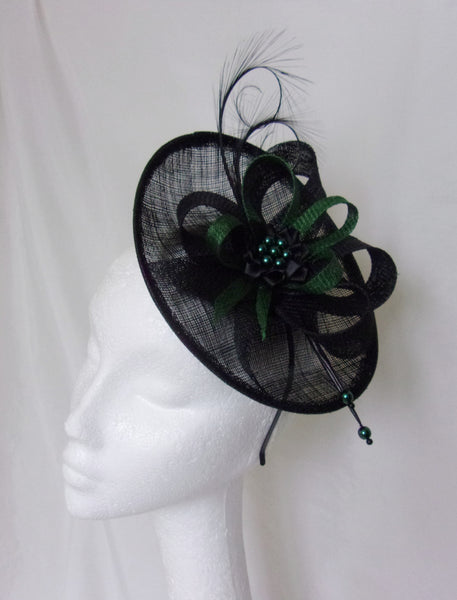 Dark Bottle Racing Green & Black Pandora Upback Saucer Fascinator Hat