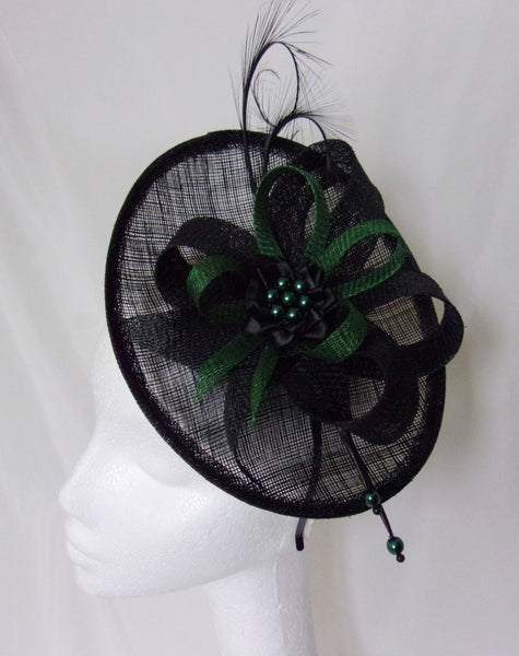 Dark Bottle Racing Green & Black Pandora Upback Saucer Fascinator Hat