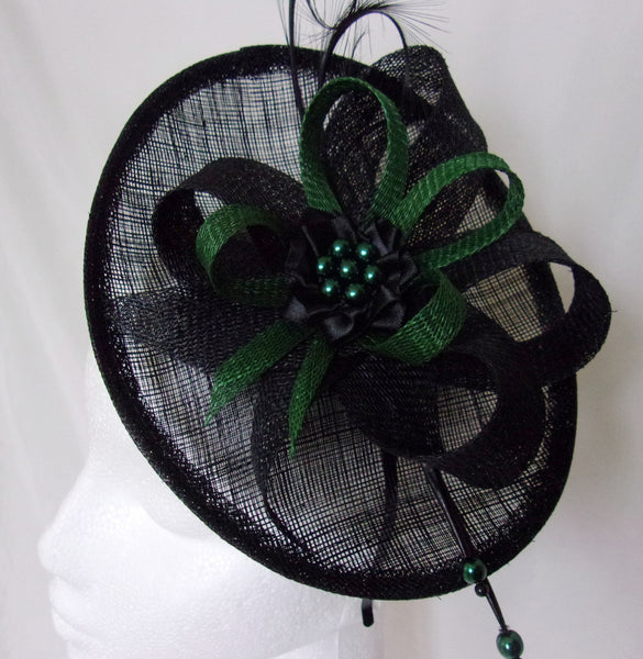 Dark Bottle Racing Green & Black Pandora Upback Saucer Fascinator Hat