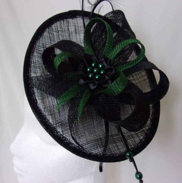 Dark Bottle Racing Green & Black Pandora Upback Saucer Fascinator Hat