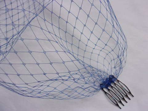 Royal Cobalt Blue Burlesque Birdcage Bandeau Wedding Bridal Russian Veil - Comb Attachment