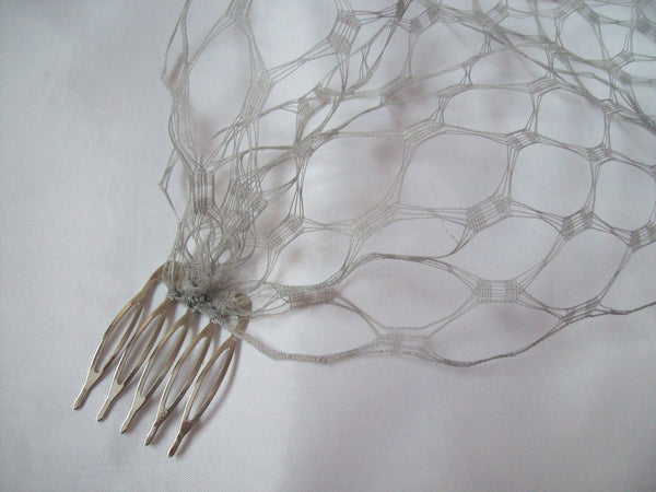 Pewter Grey Vintage Waffle Weave 1940's - 1950's Style Birdcage Bandeau Wedding Bridal Veil - Gothic Diva Wedding Designs