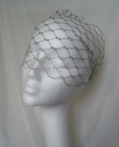 Pewter Grey Vintage Waffle Weave 1940's - 1950's Style Birdcage Bandeau Wedding Bridal Veil - Gothic Diva Wedding Designs