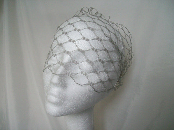 Pewter Grey Vintage Waffle Weave 1940's - 1950's Style Birdcage Bandeau Wedding Bridal Veil - Gothic Diva Wedding Designs