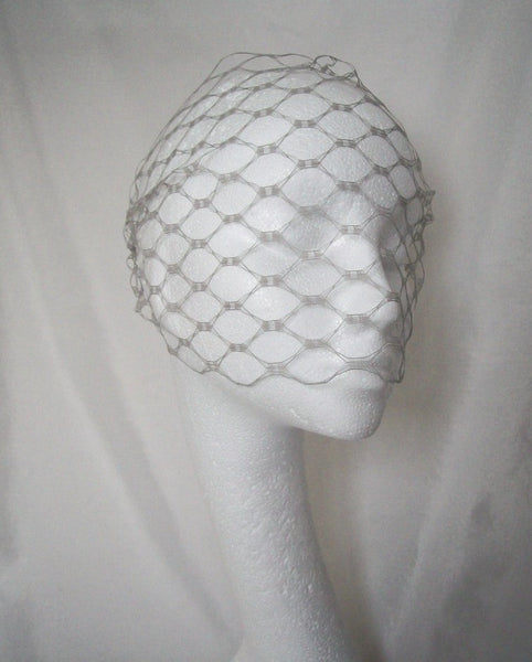 Pewter Grey Vintage Waffle Weave 1940's - 1950's Style Birdcage Bandeau Wedding Bridal Veil - Gothic Diva Wedding Designs