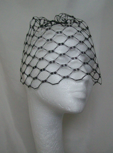 Black Short Birdcage Blusher Vintage Style Waffle Weave Veil - Victorian Gothic Steampunk Wedding - Gothic Diva Wedding Designs