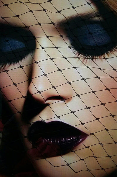 Black Short Merry Widow Birdcage Blusher Face Veil - Wedding Gothic Steampunk - Gothic Diva Wedding Designs