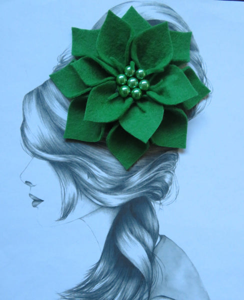 Emerald Audrey Felt Flower Hair Clip or Brooch