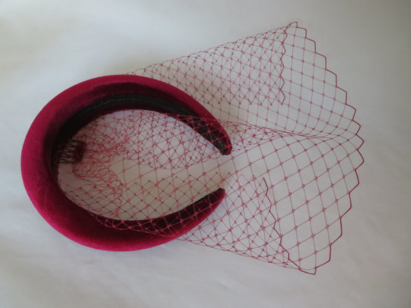 Burgundy Wine Velvet Halo Headband and Separate Veil Set