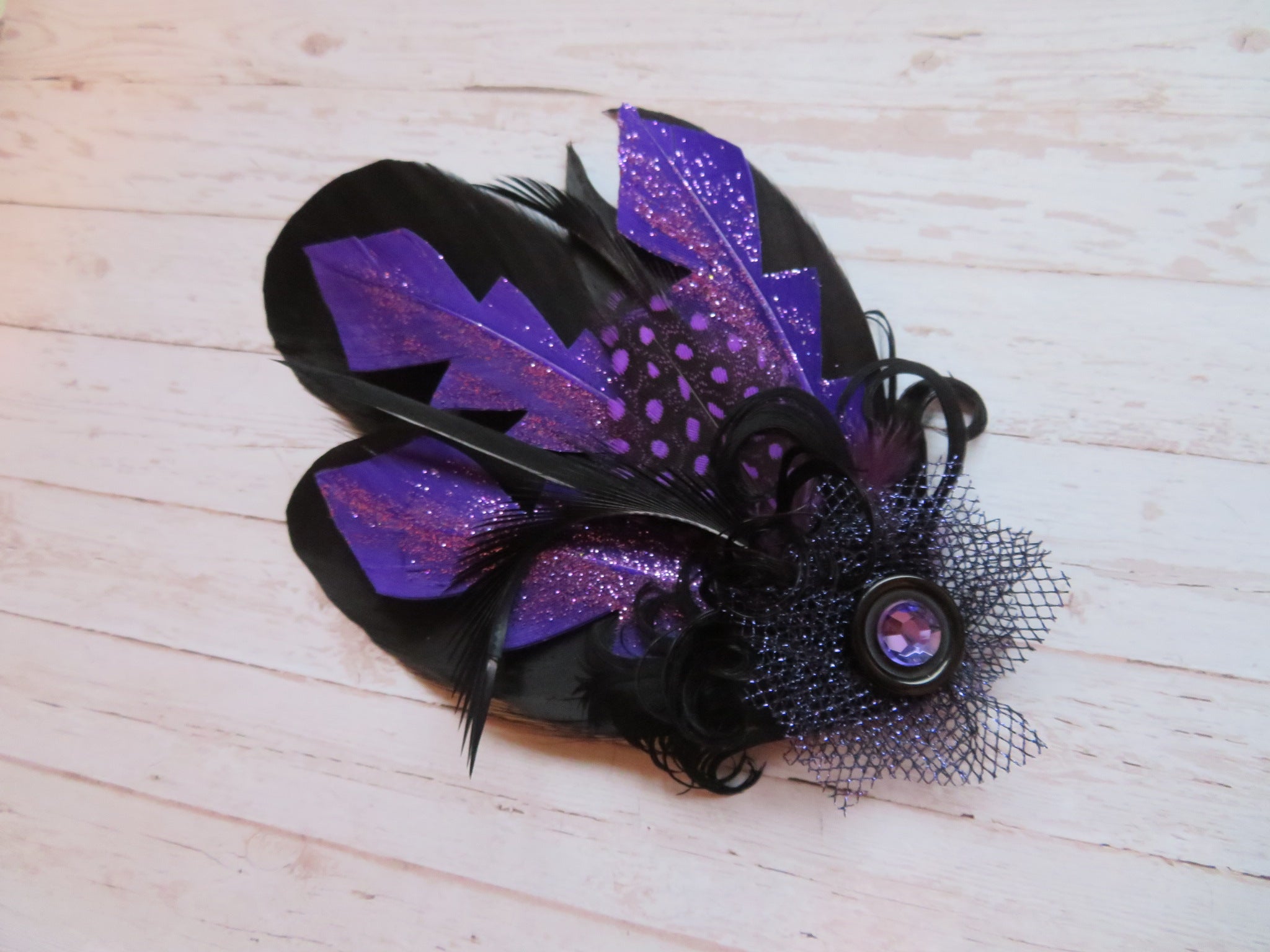 Purple and Black 'Betsy Button' Vintage Hair Clip