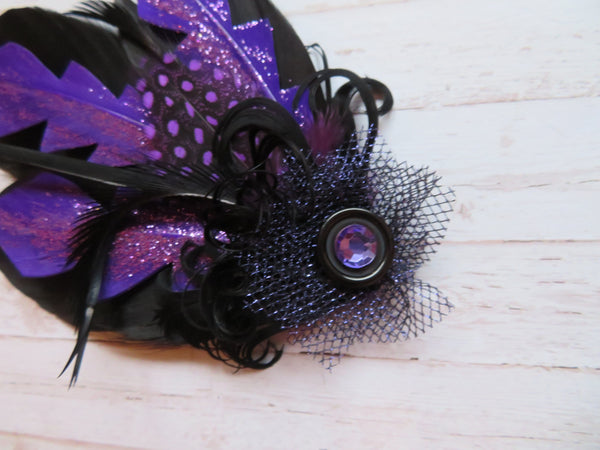 Purple and Black 'Betsy Button' Vintage Hair Clip