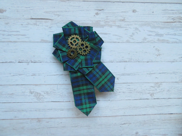 Black Watch Tartan Steampunk Ruffle Brooch