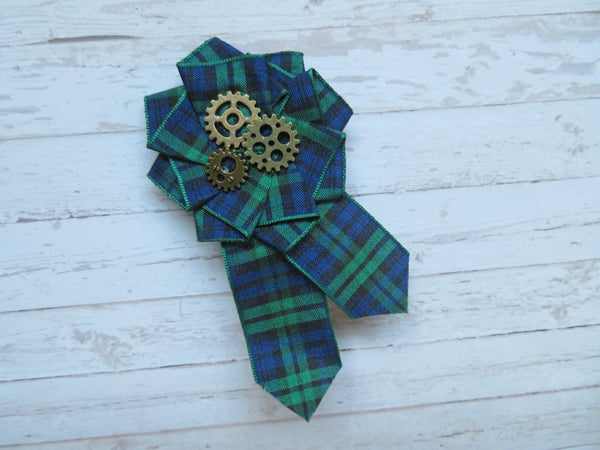 Black Watch Tartan Steampunk Ruffle Brooch