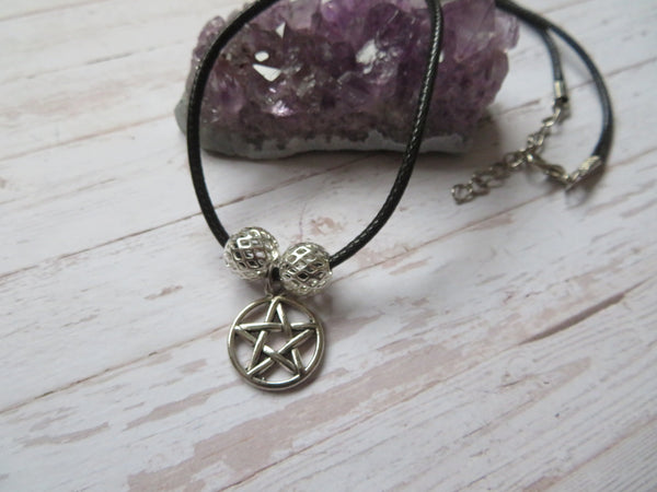 Silver & Black Pentagram Necklace