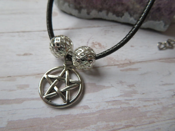 Silver & Black Pentagram Necklace