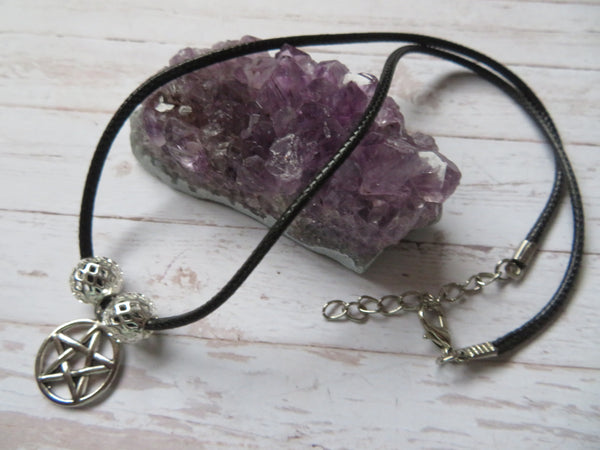 Silver & Black Pentagram Necklace