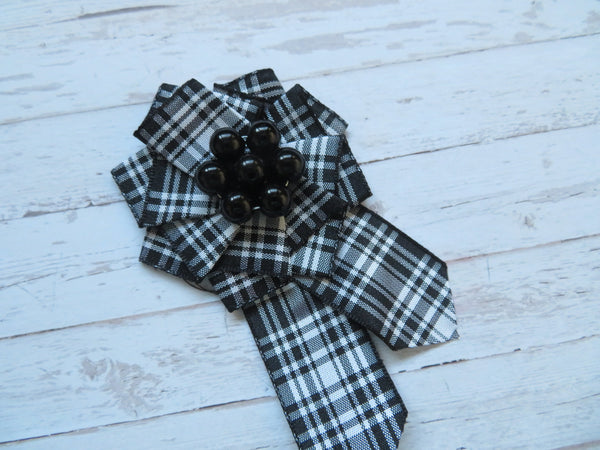 Gothic Style Tartan Ribbon Ruffle Brooch