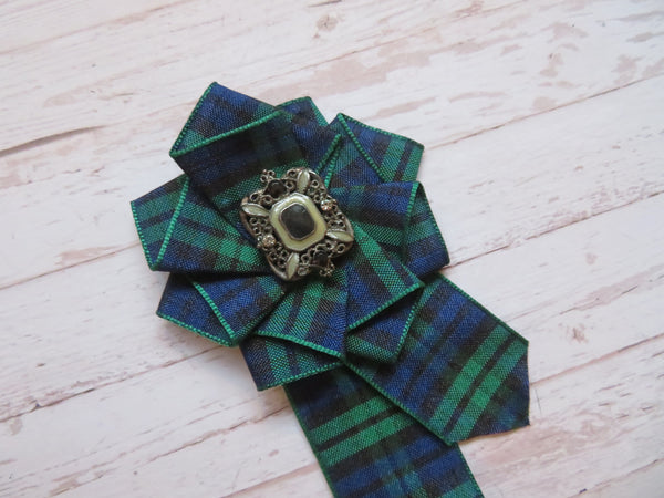 Black Watch Tartan Ruffle Brooch