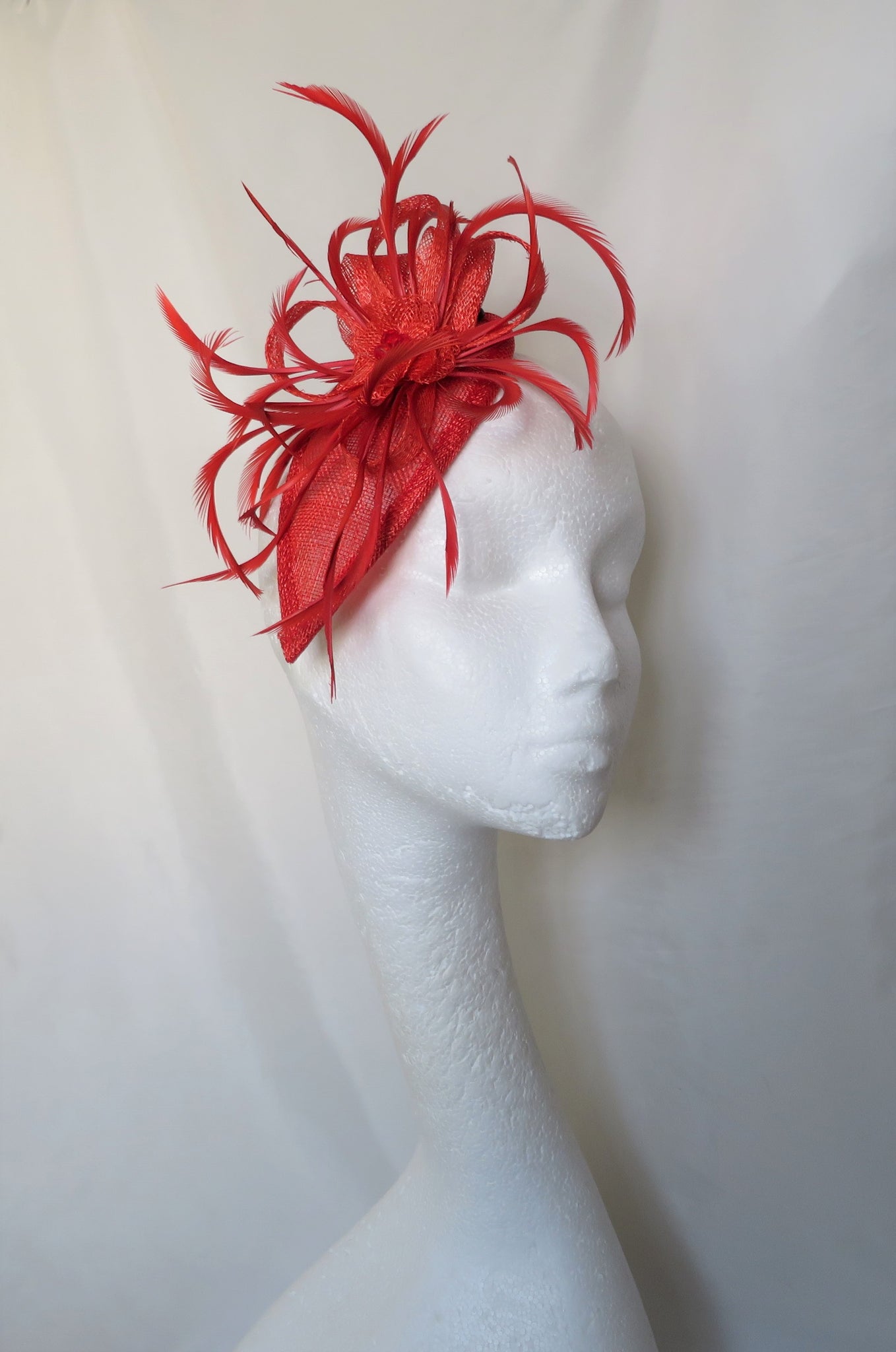 Dark Burnt Orange Sinamay Loop Feather Teardrop Fascinator Headpiece Terracotta - Wedding Ascot Races - Ready Made