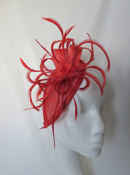 Dark Burnt Orange Sinamay Loop Feather Teardrop Fascinator Headpiece Terracotta - Wedding Ascot Races - Ready Made