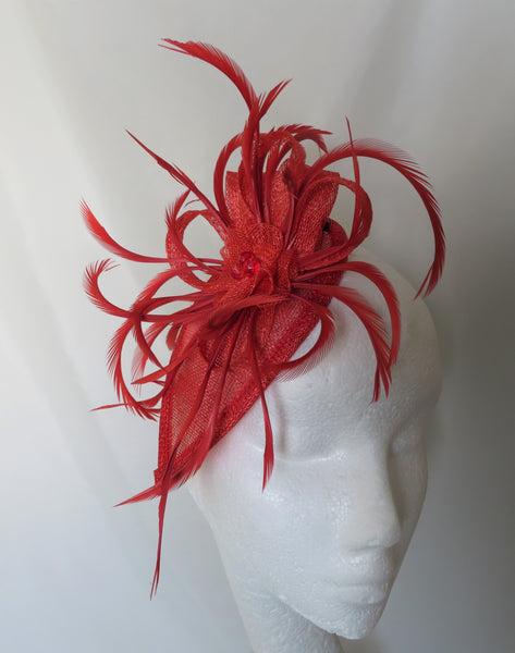 Dark Burnt Orange Sinamay Loop Feather Teardrop Fascinator Headpiece Terracotta - Wedding Ascot Races - Ready Made