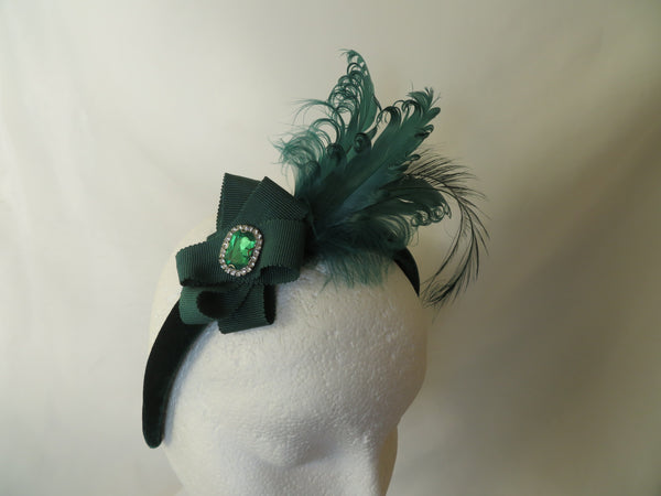 Bottle Green Feather Velvet Padded Headband