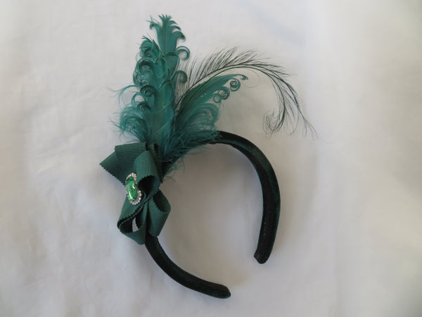 Bottle Green Feather Velvet Padded Headband