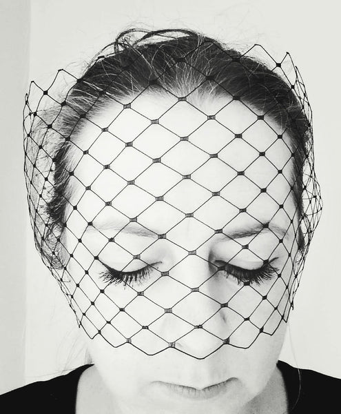 Black Narrow Merry Widow Bandeau Eye Veil Elegant Goth Wedding Gothic Halloween Funeral Bridal Brides - Ready Made 