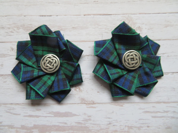 Black Watch Tartan Celtic Button Shoe Clips