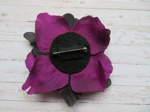 Amethyst Purple & Black Steampunk Rose Brooch