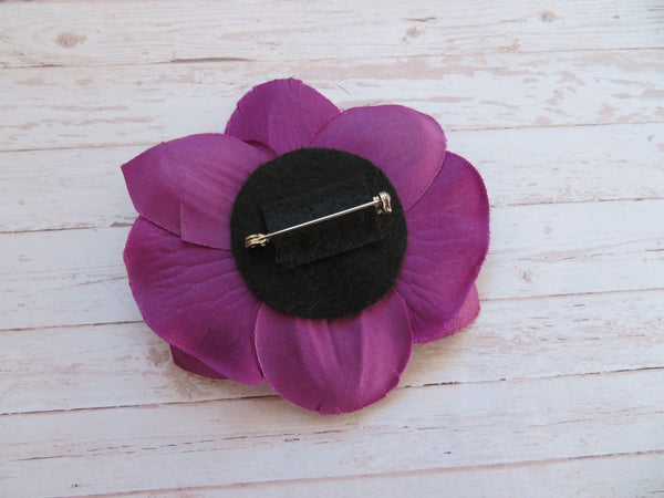 Amethyst Purple Plum Flower Steampunk Cog Brooch Corsage Buttonhole Wedding Gift