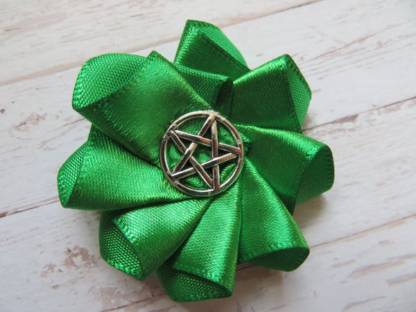 Emerald Green Pentagram Witch Gothic Satin Ruffle Shoe Clips - Wedding Halloween