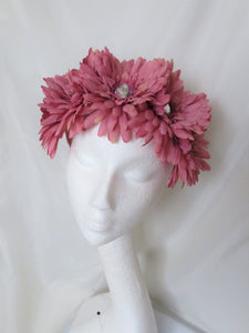 dusky rose pink gerbera daisy boho flower headband