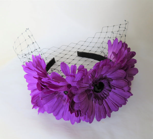 Purple & Black Daisy Veiled Flower Crown