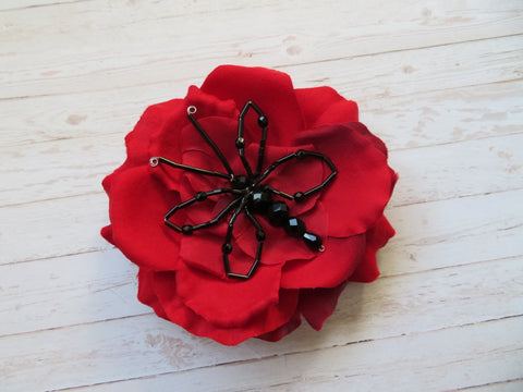 Red & Black Bead Crystal Butterfly Bridal Brooch Corsage Buttonhole Wedding