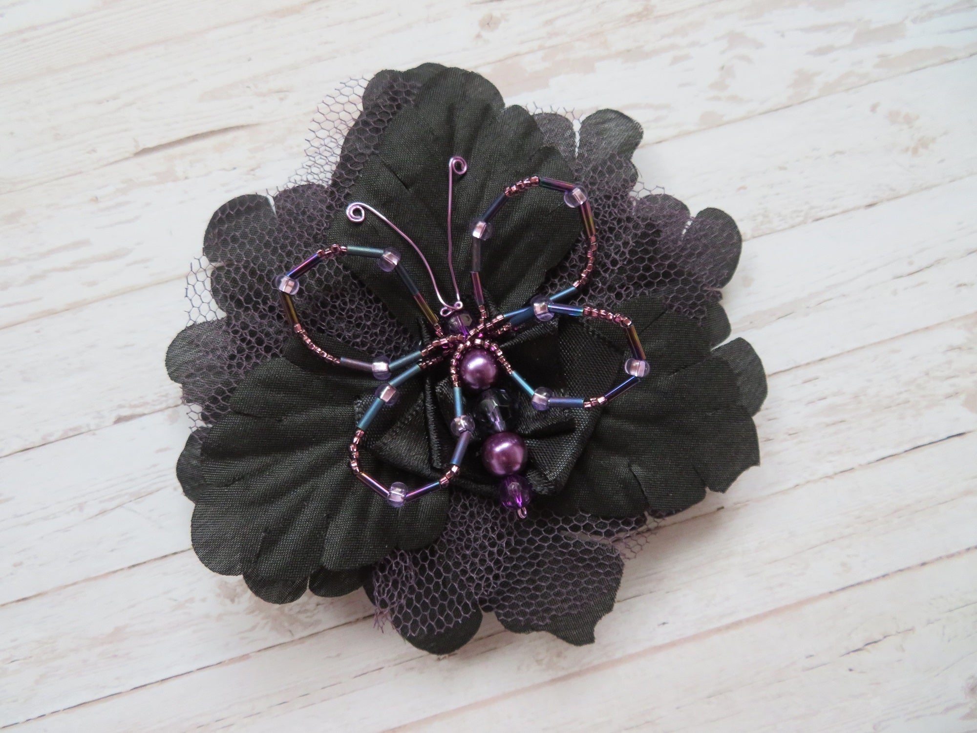 Black & Amethyst Crystal Butterfly Gothic Brooch Corsage Wedding Halloween Gift