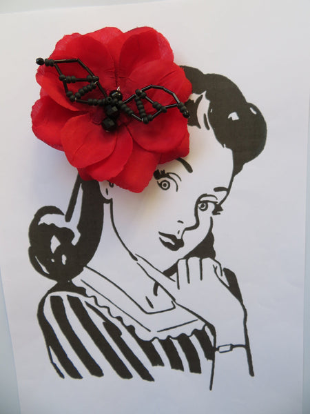 Red & Black Bead Crystal Bat Gothic Halloween Hair Clip Gift Accessory Wedding
