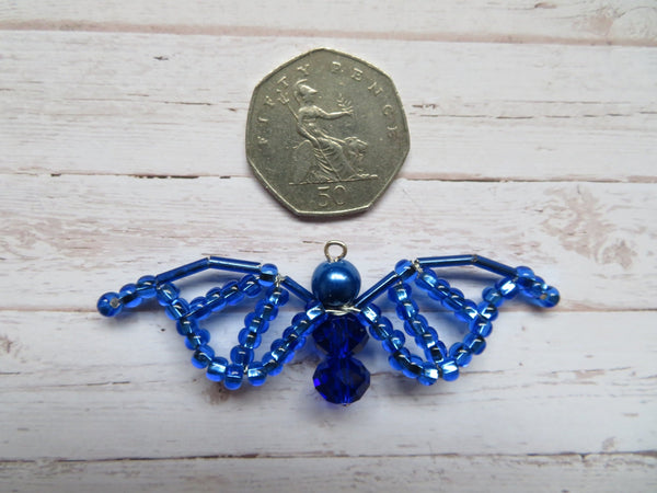 Cobalt Sapphire Royal Blue Beaded Crystal Bat Gift Costume Decoration Halloween