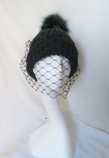 Do it Yourself Attachable Black Veil for a Beanie Hat