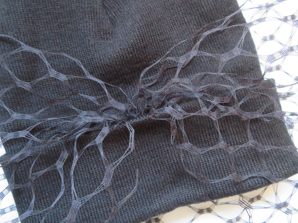 Black Wool Beanie Hat with a Veil