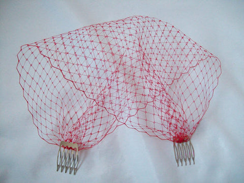 Scarlet Blood Red Fine Russian Birdcage Bandeau Wedding Bridal Veil - Gothic Diva Wedding Designs