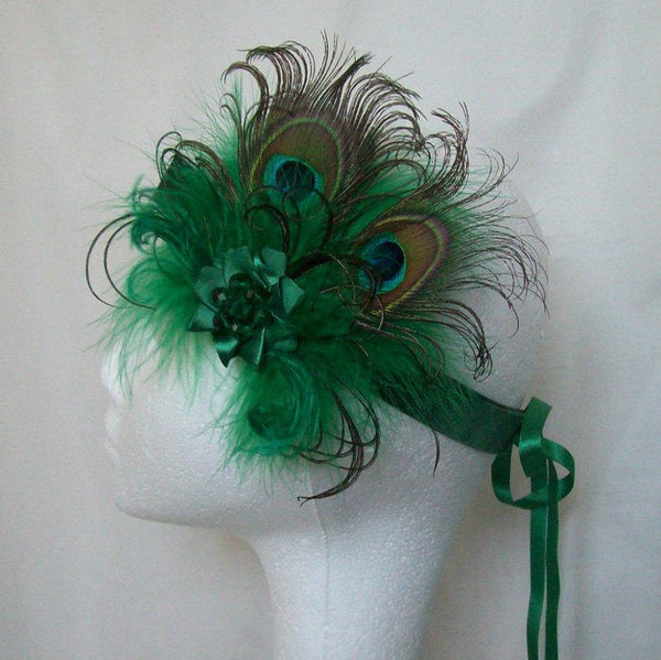 Victoriana Peacock Feather Flapper Band